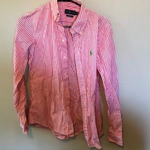 Pink striped polo button down